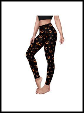 Eciodci Women's Halloween Leggings 3D Skull Pumpkin Print High Waist Yoga Pants